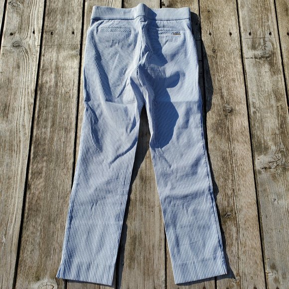 Ann Klein Blue White Stretchy Striped Ankle Trousers Size 2 - Picture 4 of 7